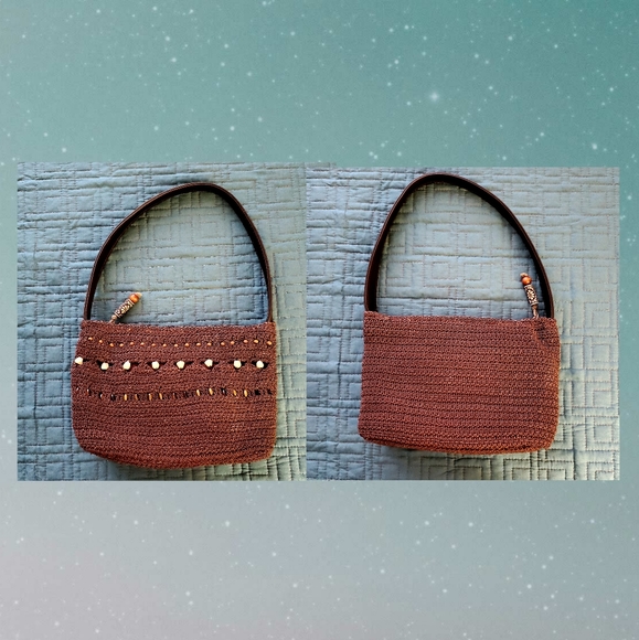 Vintage Hobo Bag Crocheted Beaded Boho - Picture 2 of 5